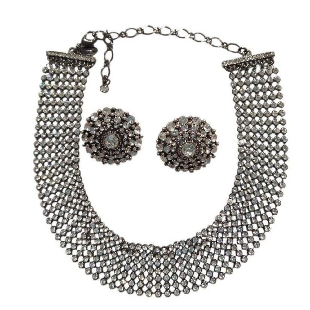 Kiam Family Choker Necklace & Earrings Set Rhinestones Vintage Bridal 50s ND1